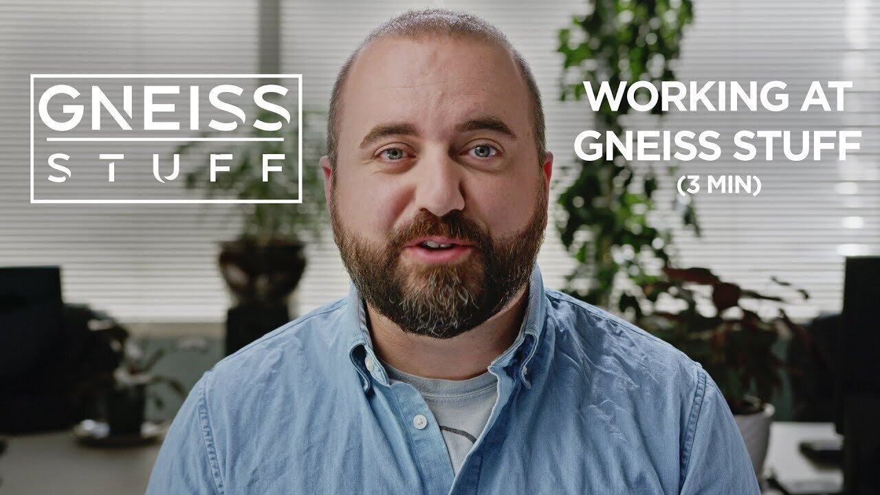 A Gneiss Stuff team member speaks in the recruitment film Working at Gneiss Stuff.
