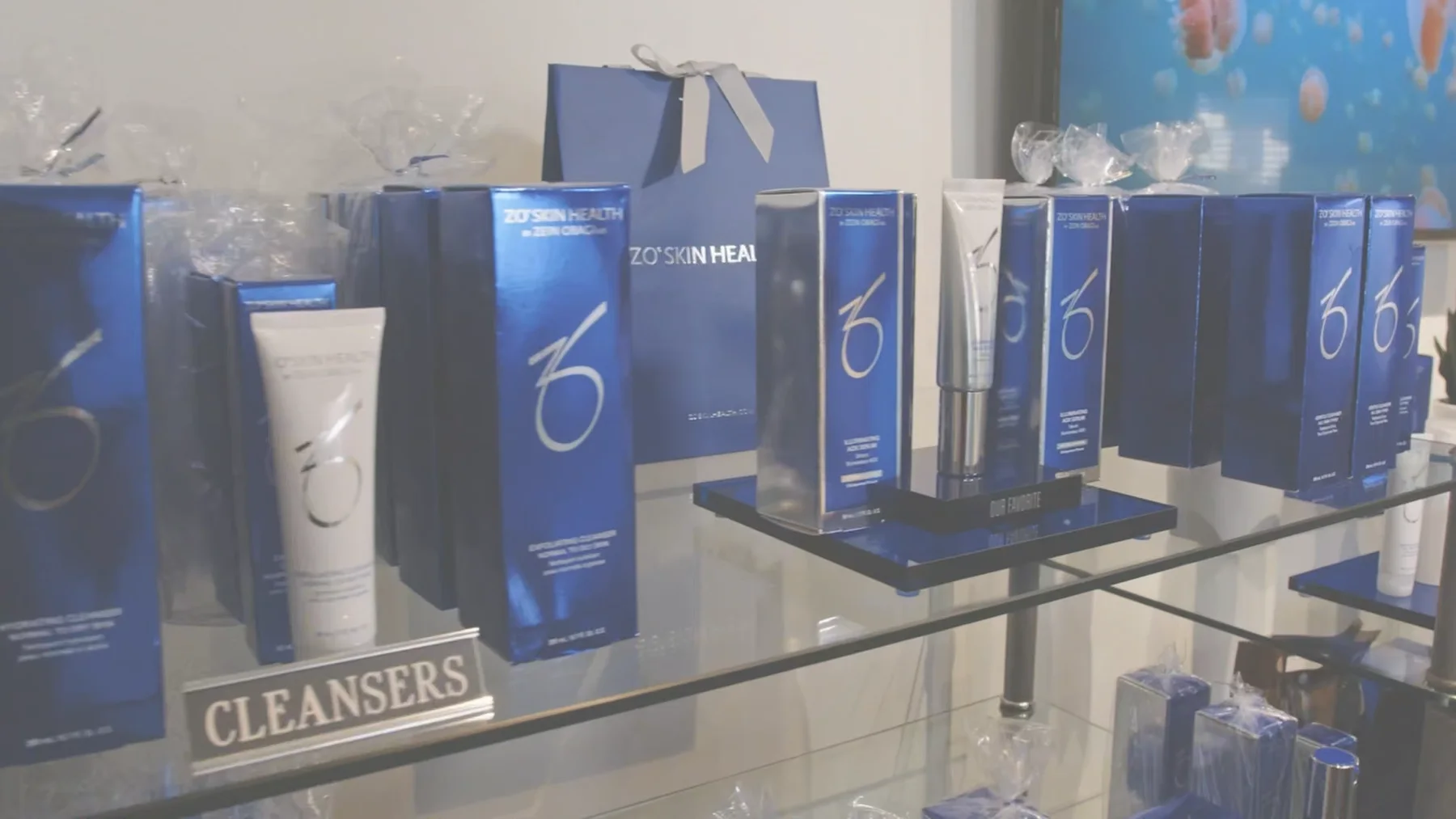 Skin-care product display from the Kelowna Medical Aesthetics web video package.