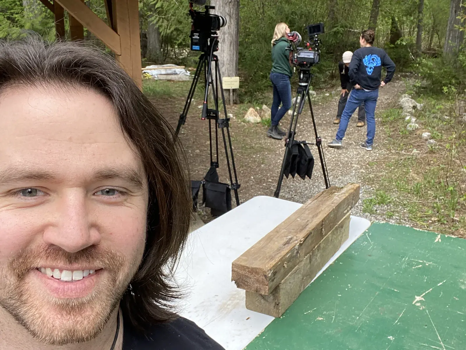 James Alton taking a behind-the-scenes selfie while the Kingfisher field lesson is being filmed.