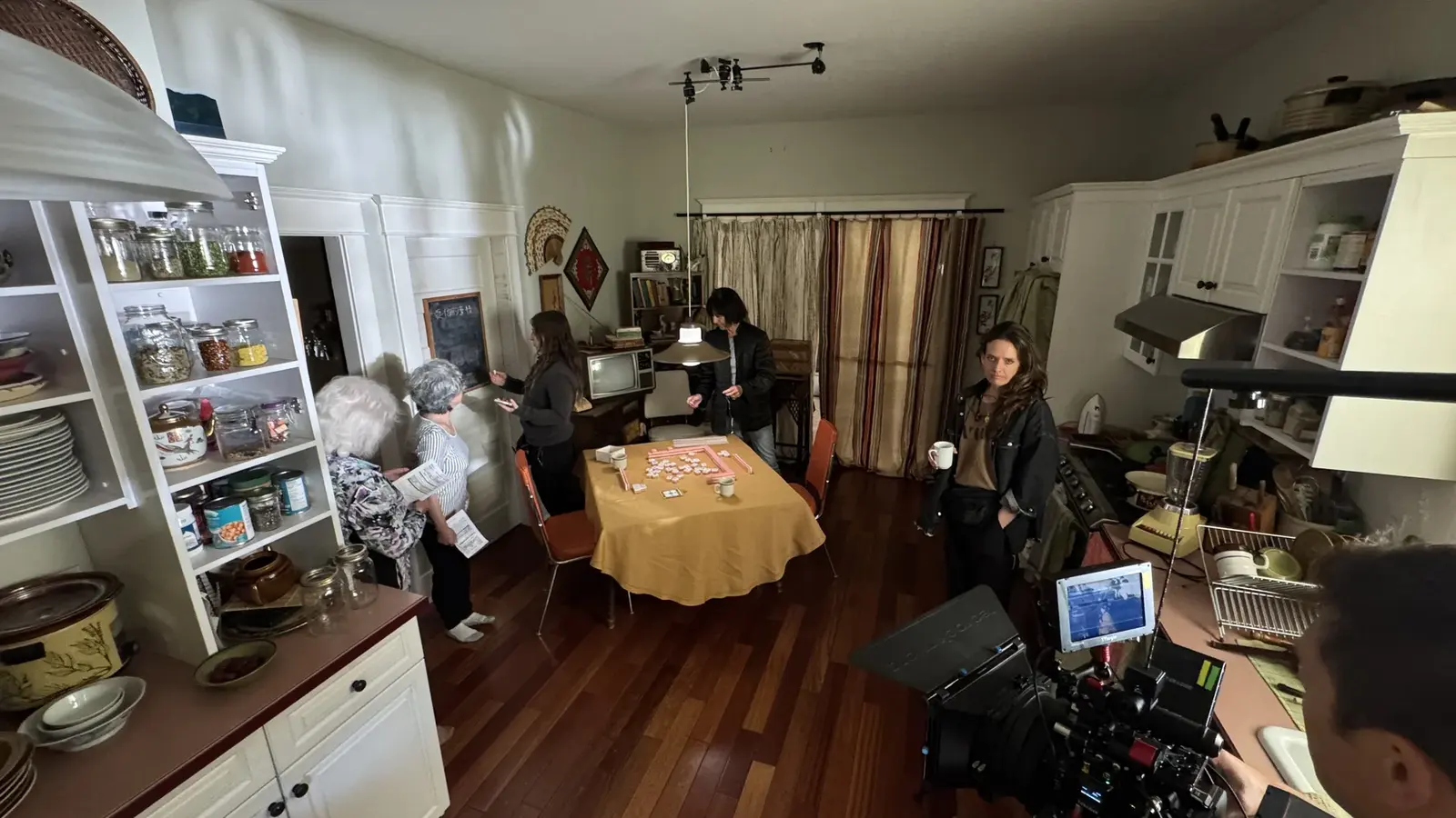 Wide behind-the-scenes view of The Knitting Diaries kitchen set.