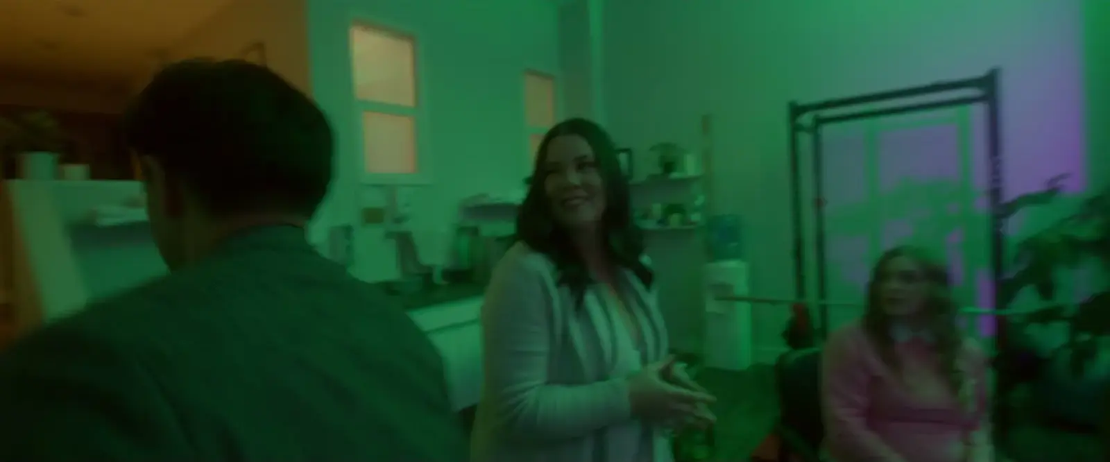 Finished group therapy scene frame from Midlife Shuffle.