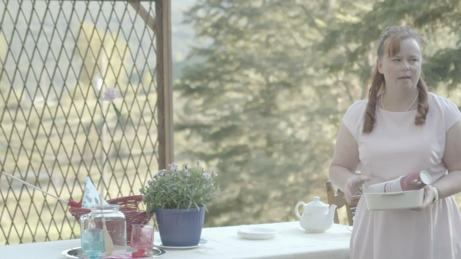 Closer outdoor performance frame of Kendra Hesketh in The Pink Unicorn.