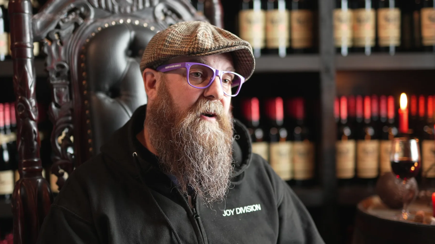 Jason Parkes in a wine room interview frame from Vintage Rebel development footage.